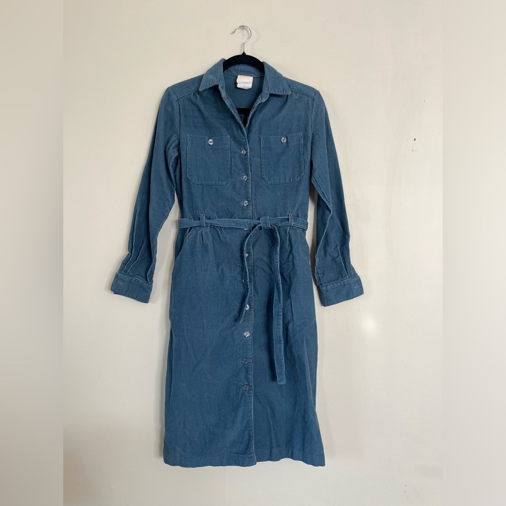 Vintage Blue Corduroy Button Down Dress